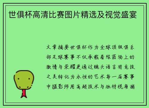 世俱杯高清比赛图片精选及视觉盛宴